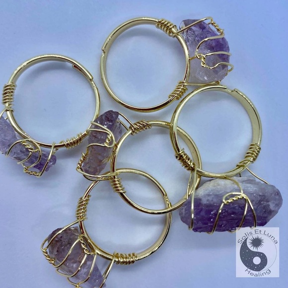 18K Gold Plated Amethyst Adjustable Ring - Picture 3 of 4